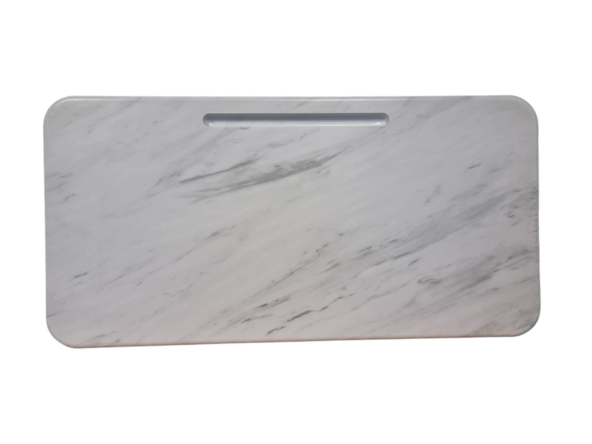 Medical Furniture | Over-Bed Table Tops | w/ mobile phone holder | White Marble Effect