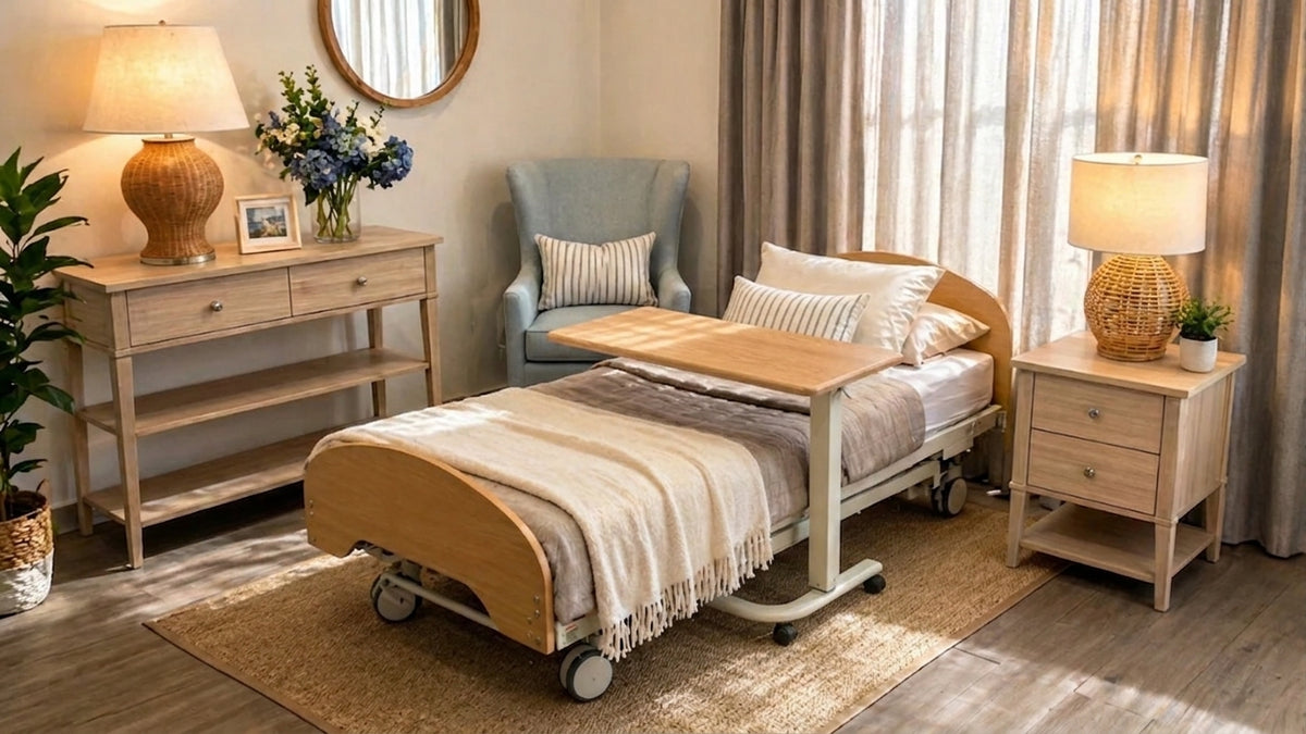 Over-Bed Tables | SmoothLift | Frame | Ivory White including Euro Beech lid w/ lip